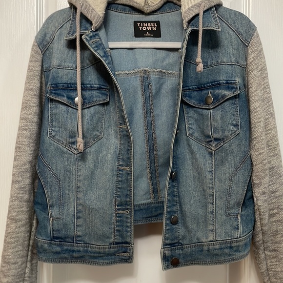 Juniors Sweater-Denim Jacket - Picture 2 of 10